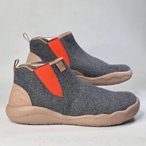 UIN Ankle Boots Women's 8 Gray Orange Wool Walking Slip On Chelsea Comfort Shoes